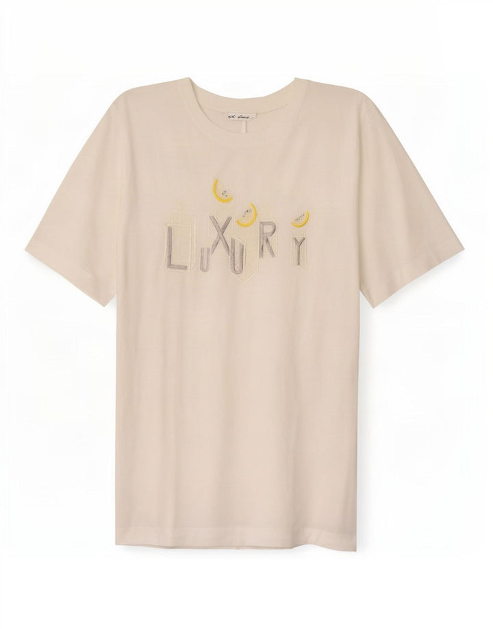 Di Bari Damen Übergroßes grafisches T-Shirt-Oberteil EU 40 Mittelweißes Leinen