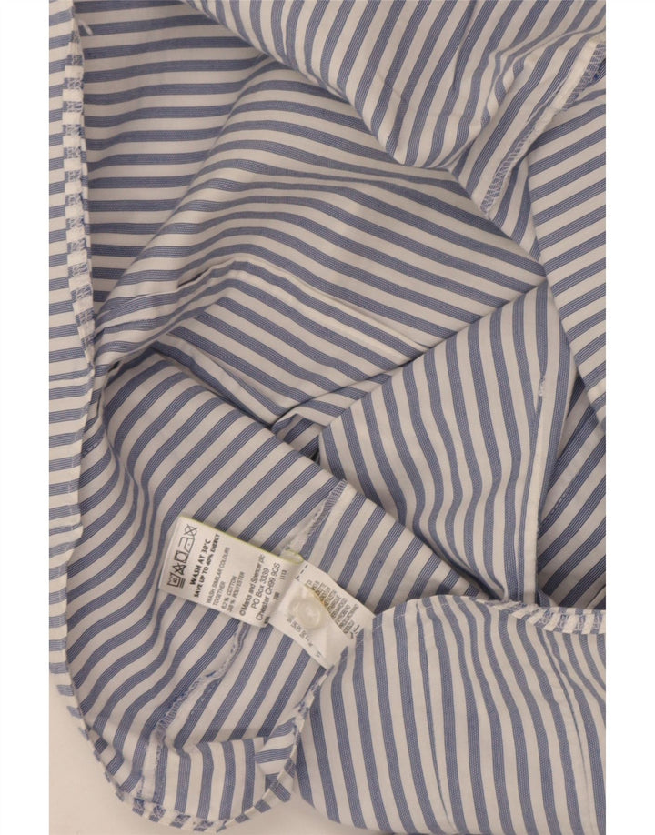 Marks & Spencer Damenhemd UK 12 Mittelmarineblaue Nadelstreifen-Baumwolle
