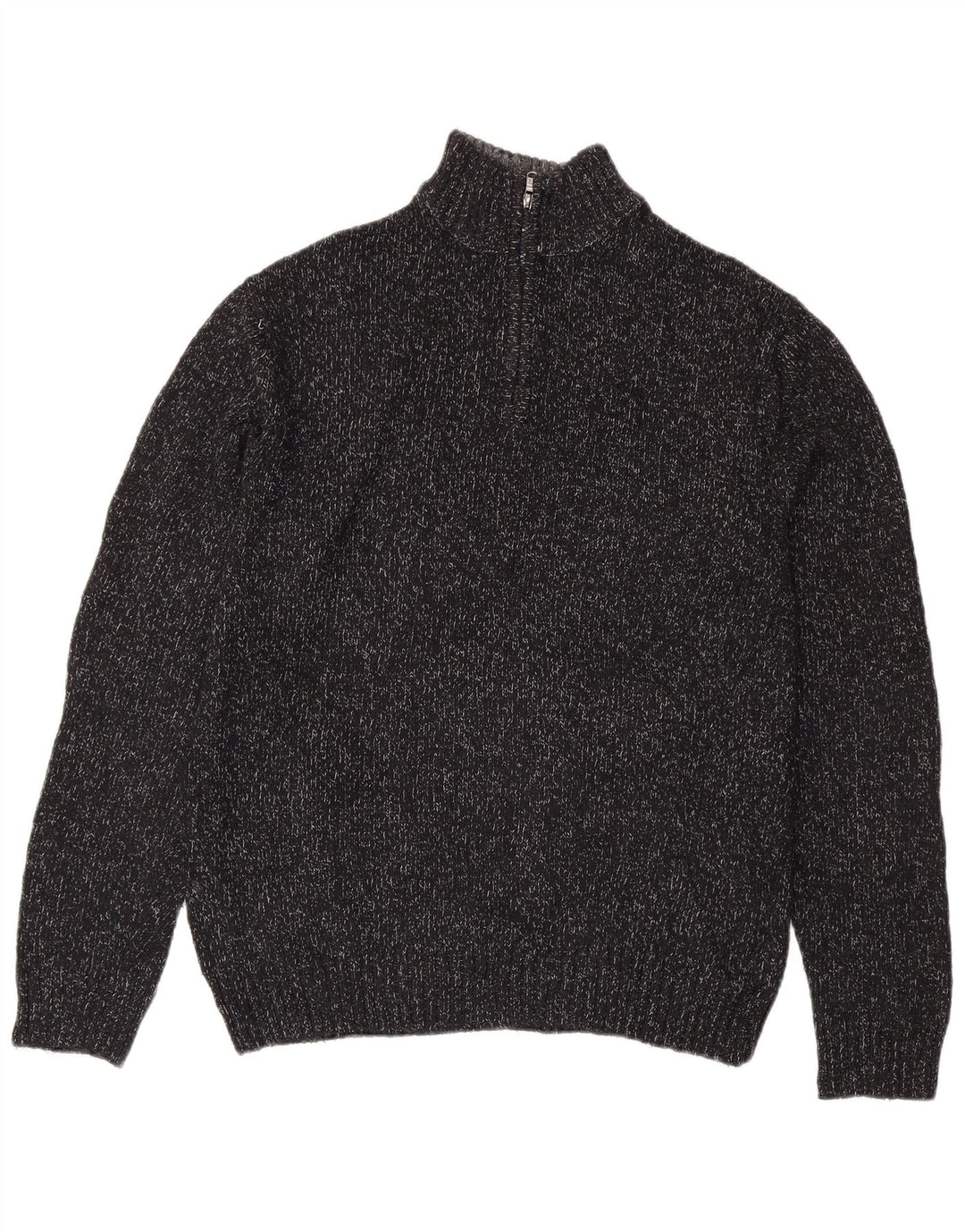 CHAPS Herren-Pullover mit Reißverschluss am Hals, mittelschwarz gesprenkelte Baumwolle