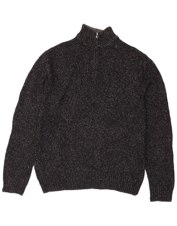 CHAPS Herren-Pullover mit Reißverschluss am Hals, mittelschwarz gesprenkelte Baumwolle