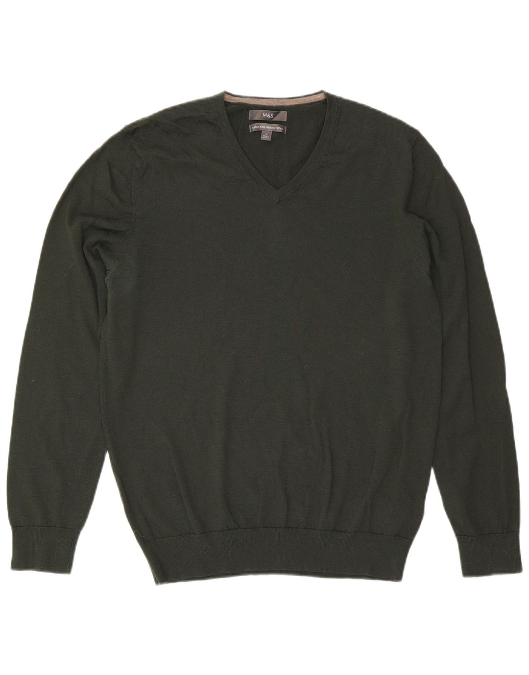 Marks & Spencer Herren-Pullover mit V-Ausschnitt, große Khaki-Wolle