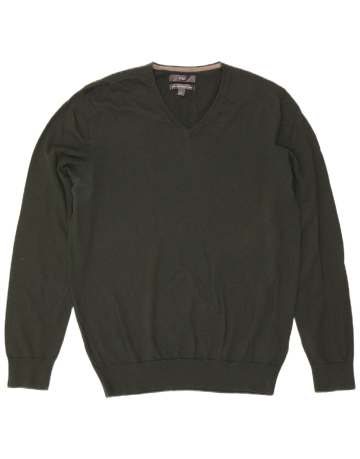 Marks & Spencer Herren-Pullover mit V-Ausschnitt, große Khaki-Wolle