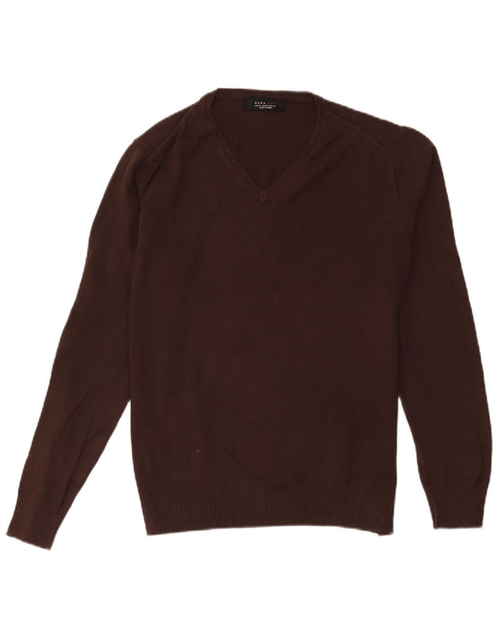 Zara Herren V-Ausschnitt Pullover Pullover XL Braun