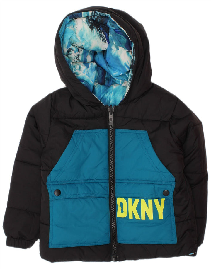 Dkny Jungen-Jacke mit Kapuze, wendbar, wattiert, 3–4 Jahre, blaues Batik-Polyester