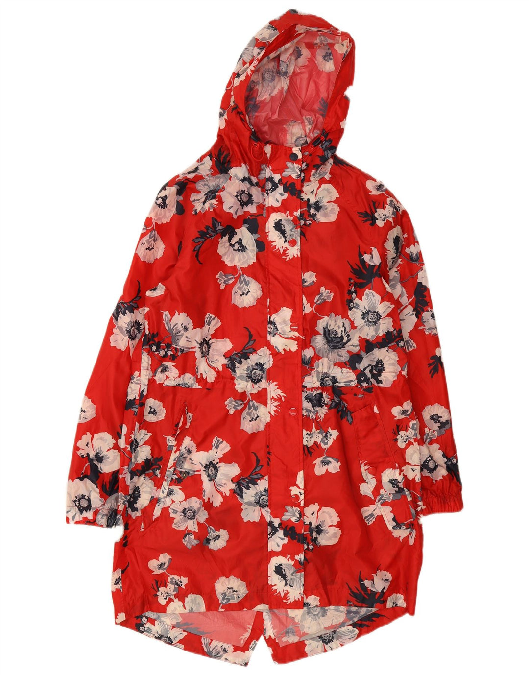 Joules Damen-Regenmantel mit Kapuze, UK 12, mittelrot, geblümt, Polyester