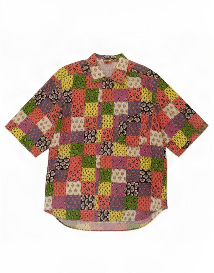 Stefanel Herren-Kurzarmhemd, mittelgroß, mehrfarbig, Patchwork-Baumwolle