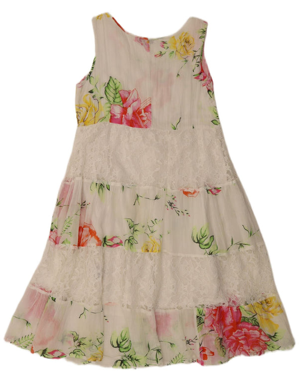 Positano by Jean Paul Damen-Stufenkleid UK 10 Small Weiß geblümt