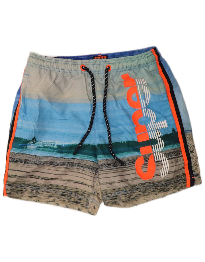 Superdry Herren-Badeshorts mit Grafik, mittelblau, gestreift, Polyester