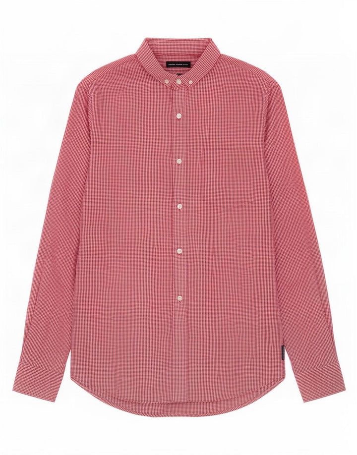 French Connection Herren-Hemd, klein, rot, Gingham-Baumwolle