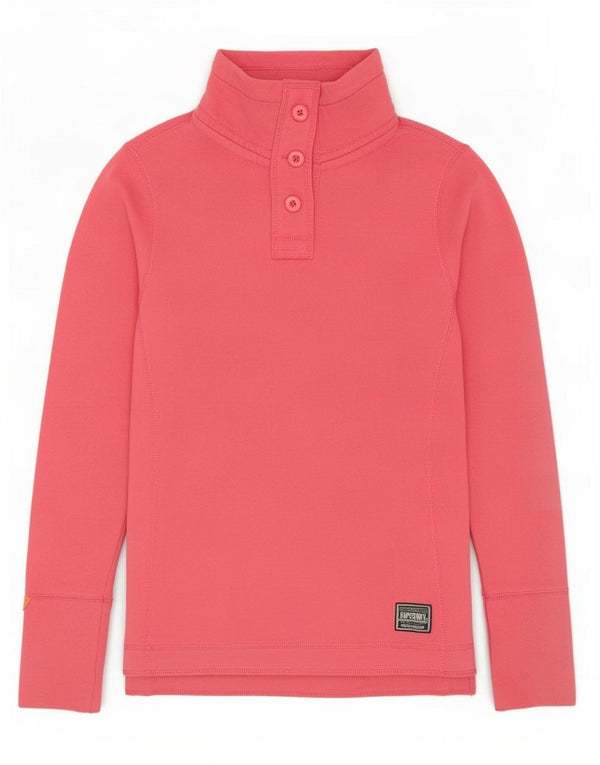 Superdry Damen-Sweatshirt-Pullover mit Knopfkragen, UK 14, Größe L, Rosa, Baumwolle