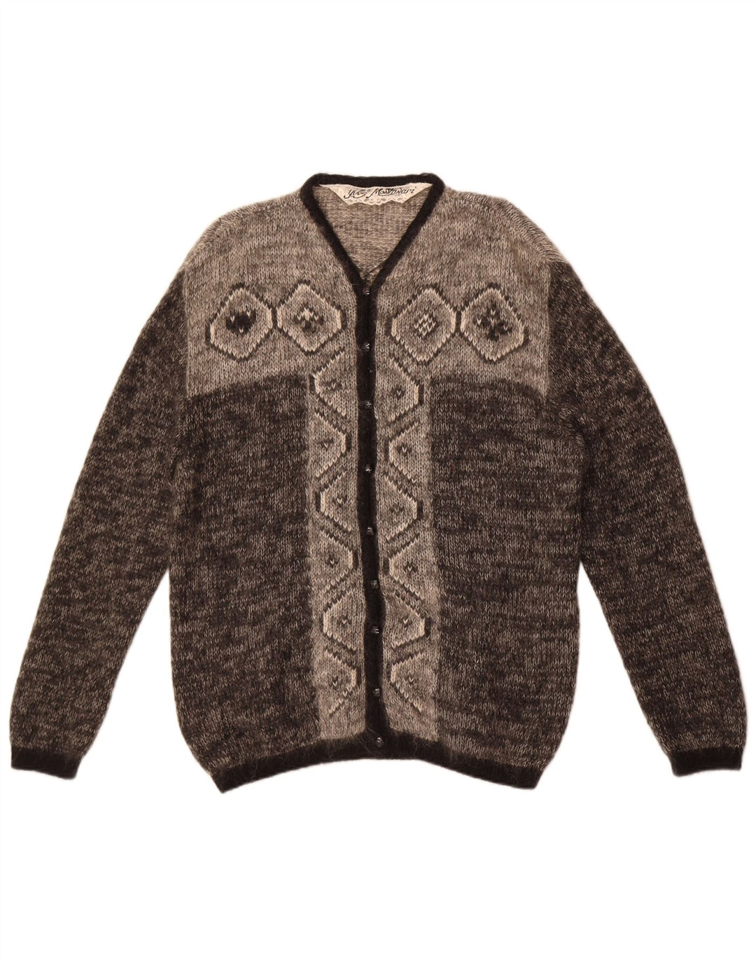 Vintage Damen Übergroßer Cardigan Pullover IT 48 XL Grau Fair Isle Mohair