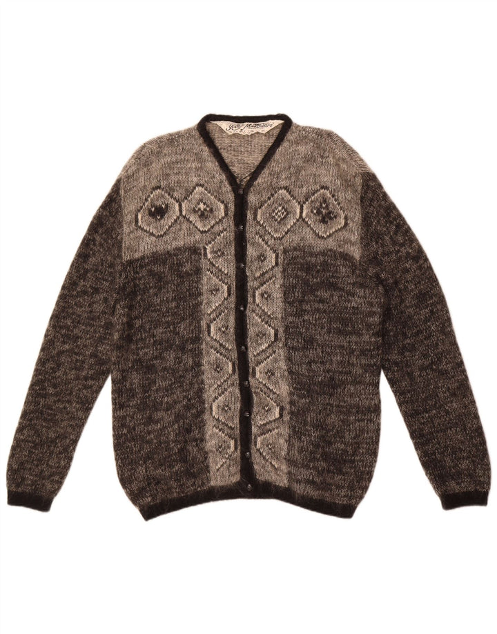 Vintage Damen Übergroßer Cardigan Pullover IT 48 XL Grau Fair Isle Mohair