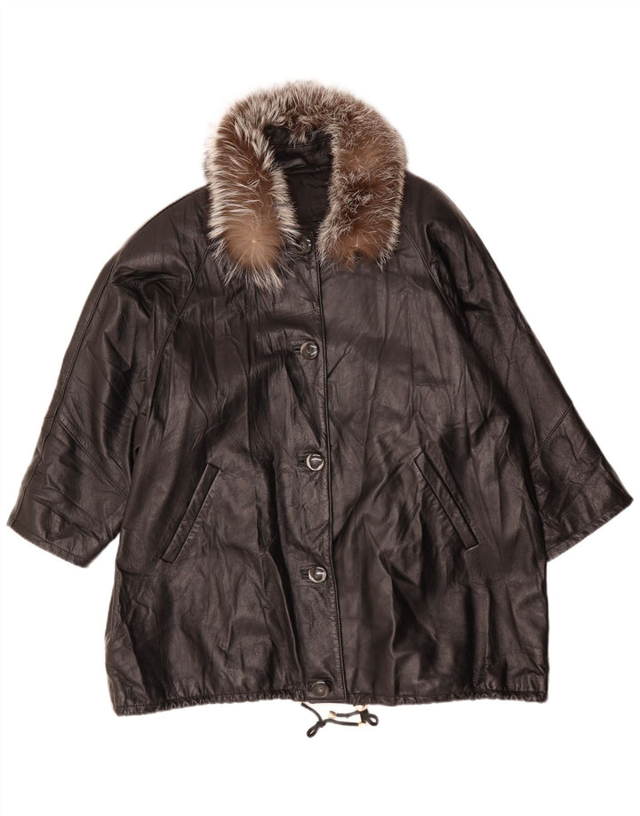 PAUL & WITE Damen Ledermantel UK 20 2XL Schwarzes Leder