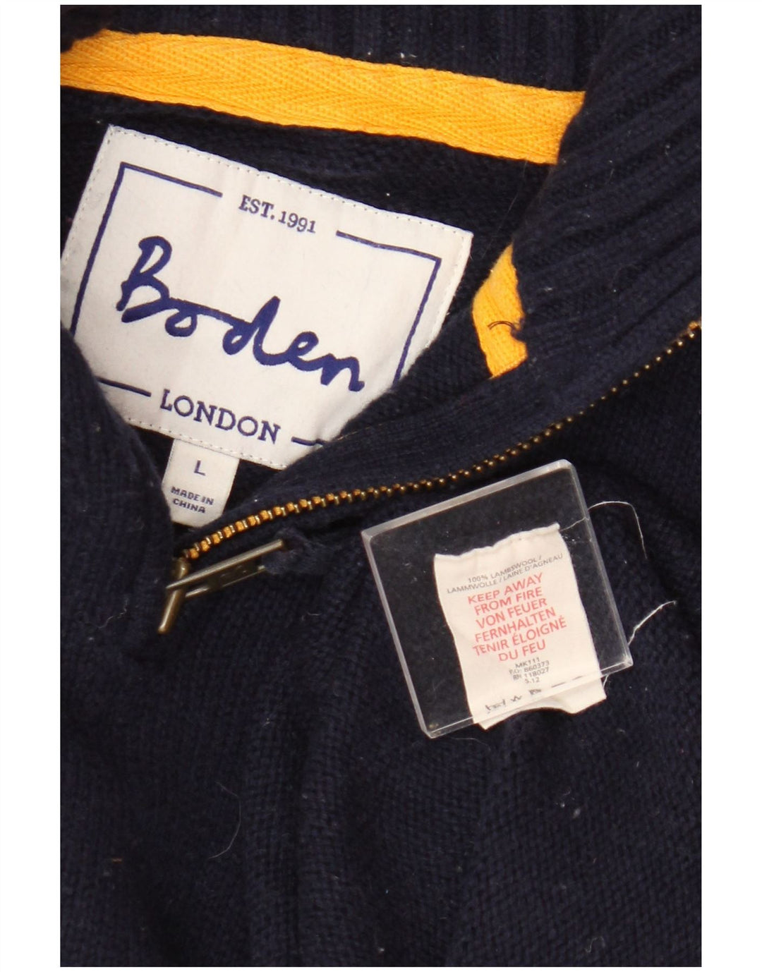 Boden Herren-Pullover mit Reißverschluss am Hals, groß, marineblaue Lammwolle