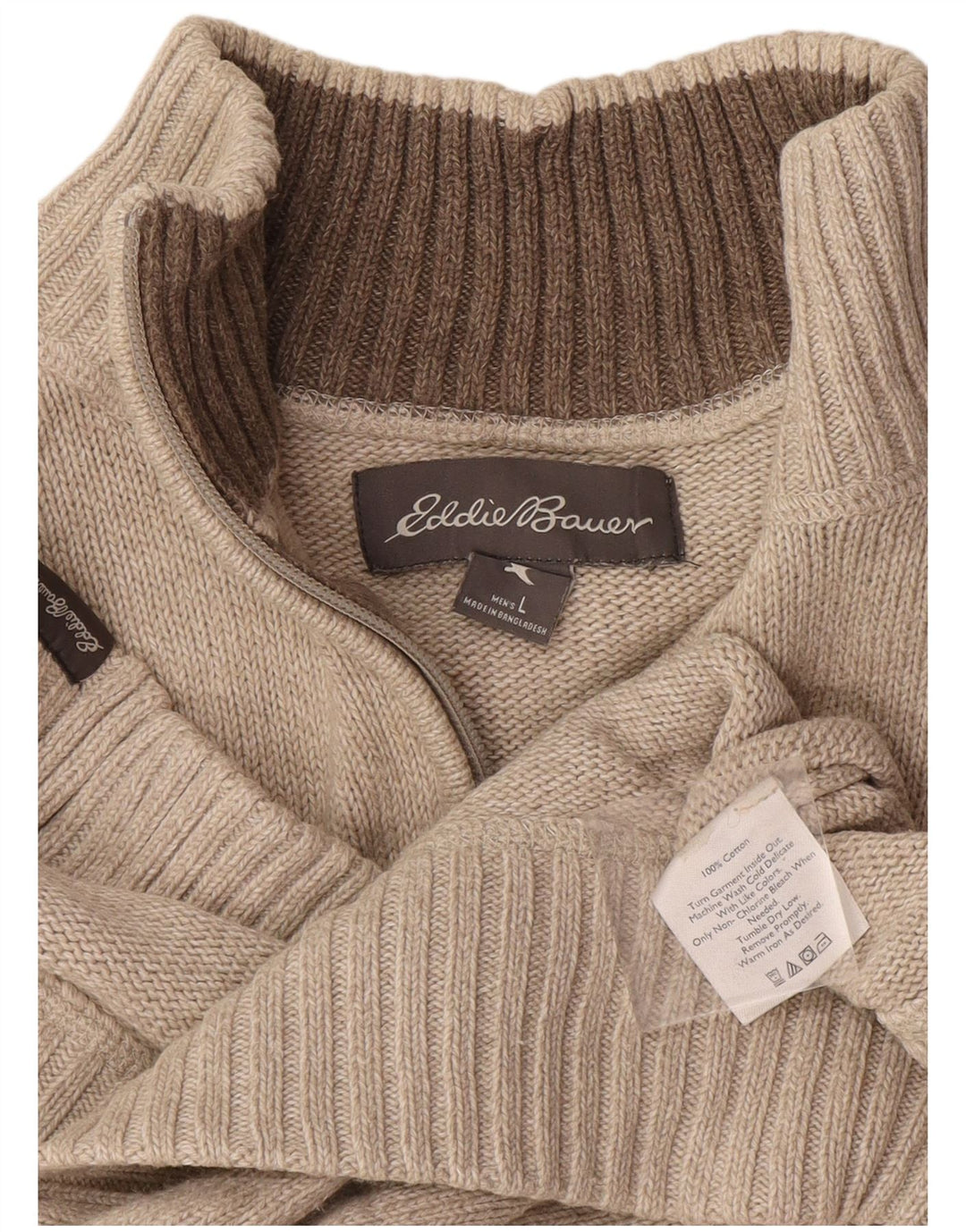 Eddie Bauer Herren-Pullover mit Reißverschluss am Hals, große beige Baumwolle