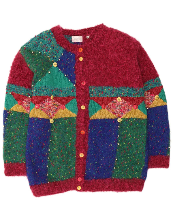 Vintage Damen Cardigan Pullover UK 16 Große bunte geometrische Neuheit