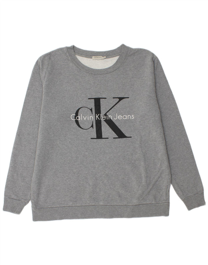 CALVIN KLEIN JEANS Herren Grafik Sweatshirt Pullover XL Grau Baumwolle