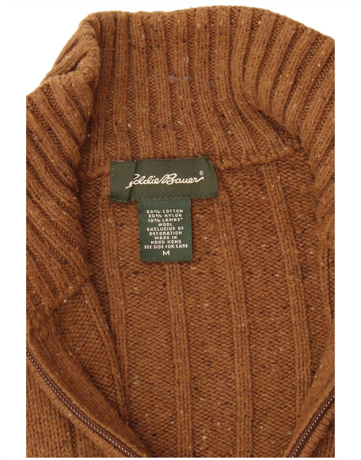 EDDIE BAUER Herren-Pullover mit Reißverschluss am Hals, mittelbraun gefleckte Baumwolle