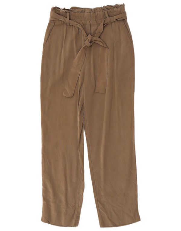 Zara Damen-Hosen mit hohem Bund und festem Bund, XS, B24, L25, Khaki, Viskose