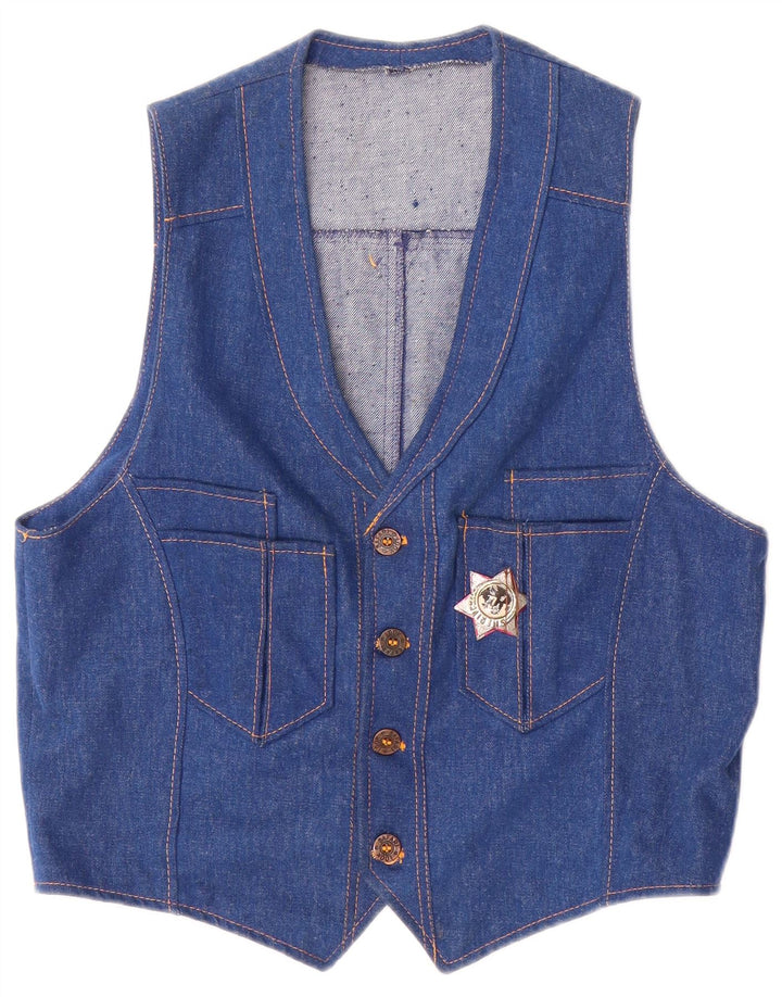 VINTAGE Damen Jeansweste UK 14 Mittelblau