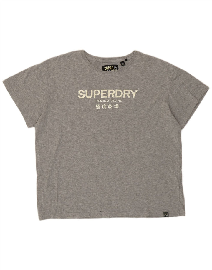 SUPERDRY Übergroßes Grafik-T-Shirt-Oberteil für Damen, UK 16, Größe L, Grau, Baumwolle