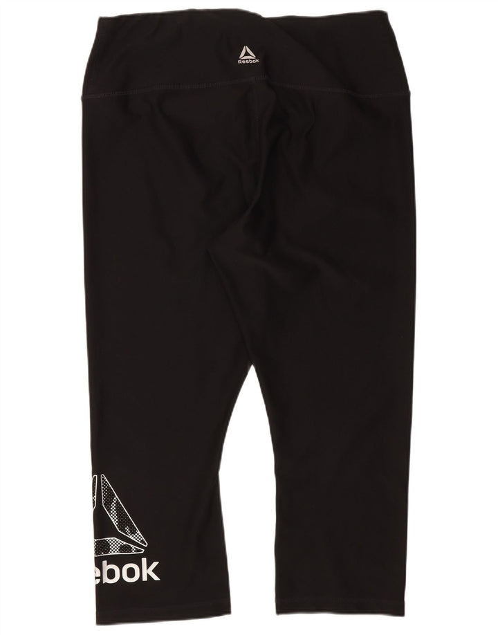 Reebok Damen Graphic Capri Leggings UK 14 Large Schwarz