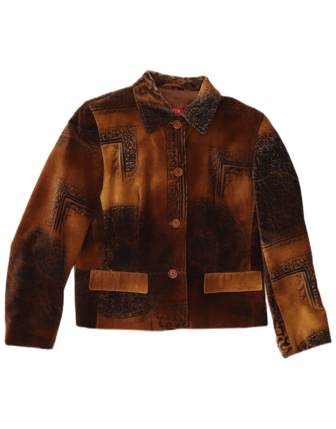 Taifun Damen-Blazer aus Samt mit 4 Knöpfen, UK 12, Mittelbraun, Paisleymuster