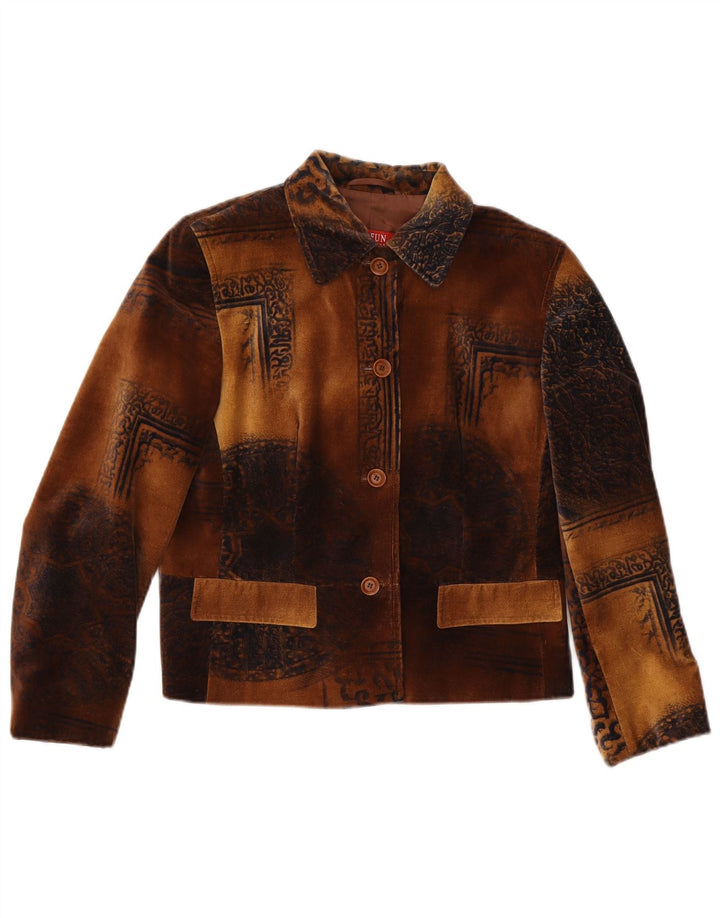 Taifun Damen-Blazer aus Samt mit 4 Knöpfen, UK 12, Mittelbraun, Paisleymuster