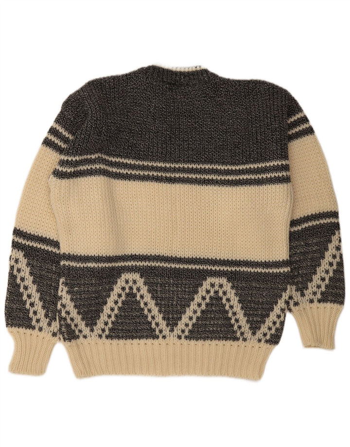 Vintage Herren Rundhalspullover Pullover EU 50 Medium Off White Geometrisch