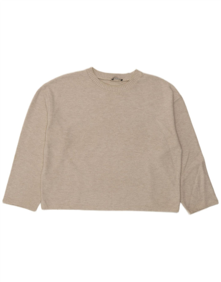 Zara Damen Übergroßes Top Langarm UK 16 Large Off White
