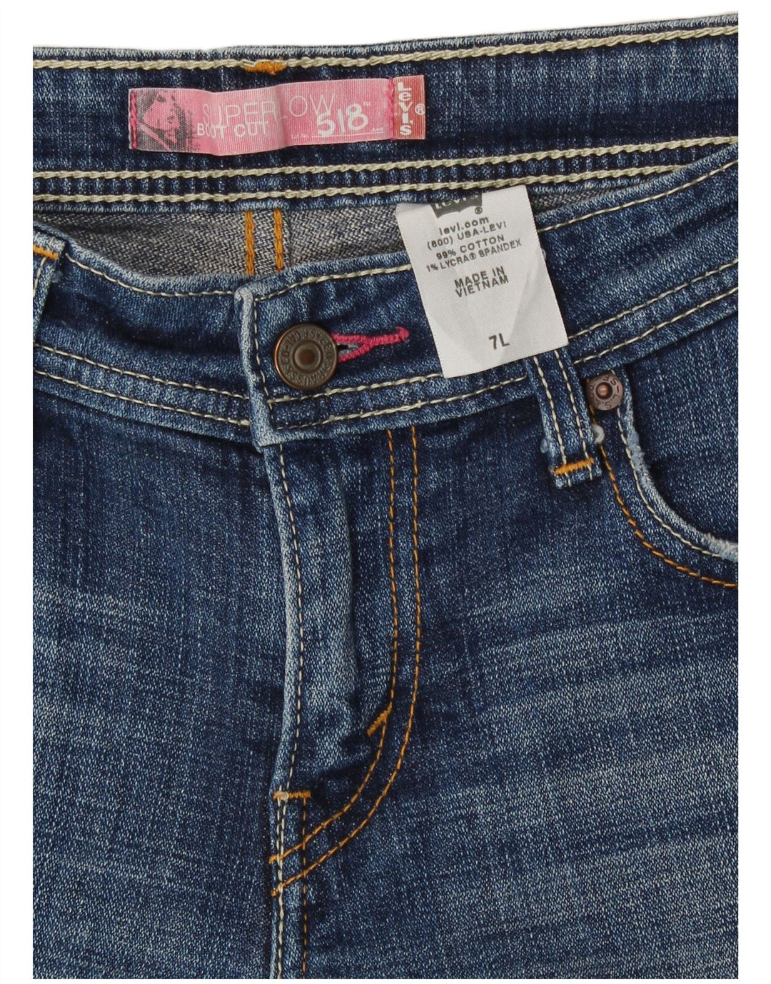 Levi's Damen 518 Denim-Shorts mit niedriger Taille, Größe 7, mittelgroß, W30, blaue Baumwolle