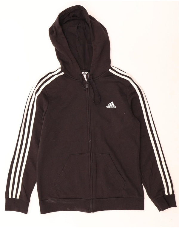 Adidas Damen Zip Hoodie Pullover UK 12/14 Mittelschwarze Colourblock-Baumwolle