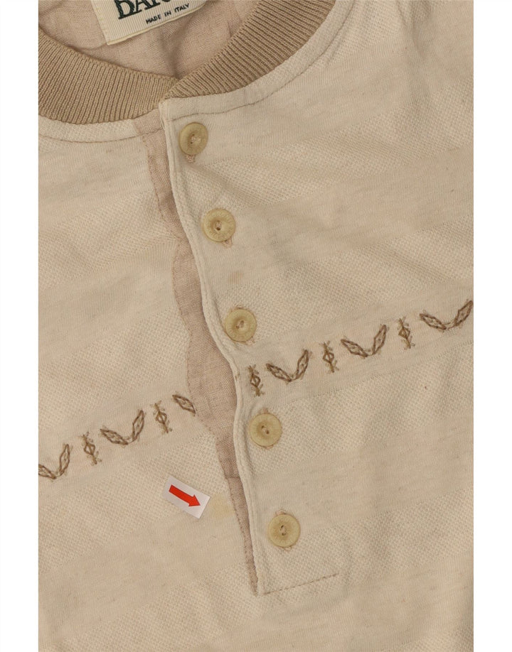 BARONI Herren-T-Shirt-Oberteil aus mittelbeiger, gestreifter Baumwolle