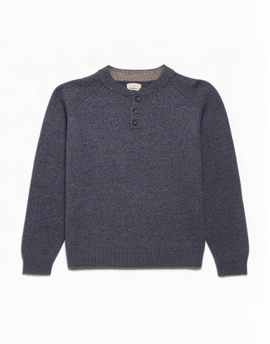 White Stuff Herren-Pullover mit Knopfkragen, Größe L, Marineblau meliert