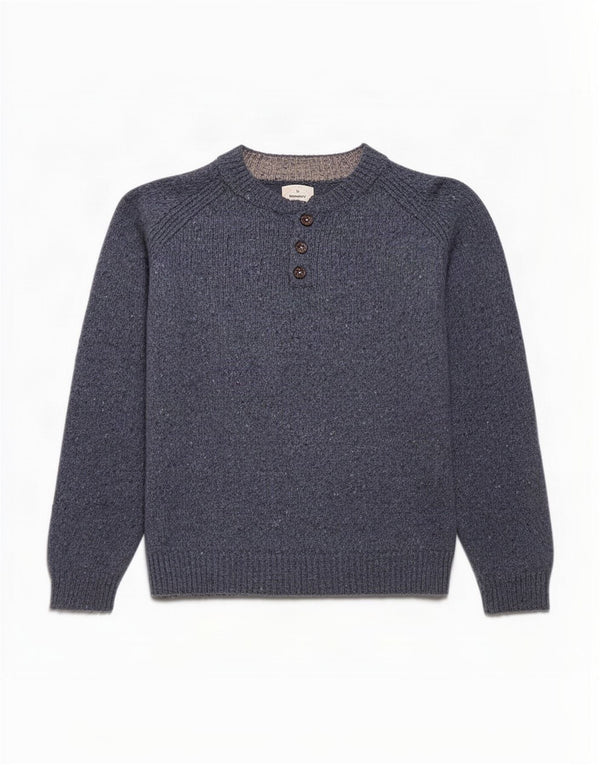 White Stuff Mens Button Neck Jumper Sweater Large Navy Blue Flecked