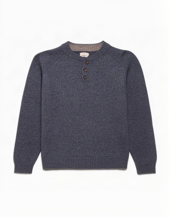 White Stuff Herren-Pullover mit Knopfkragen, Größe L, Marineblau meliert