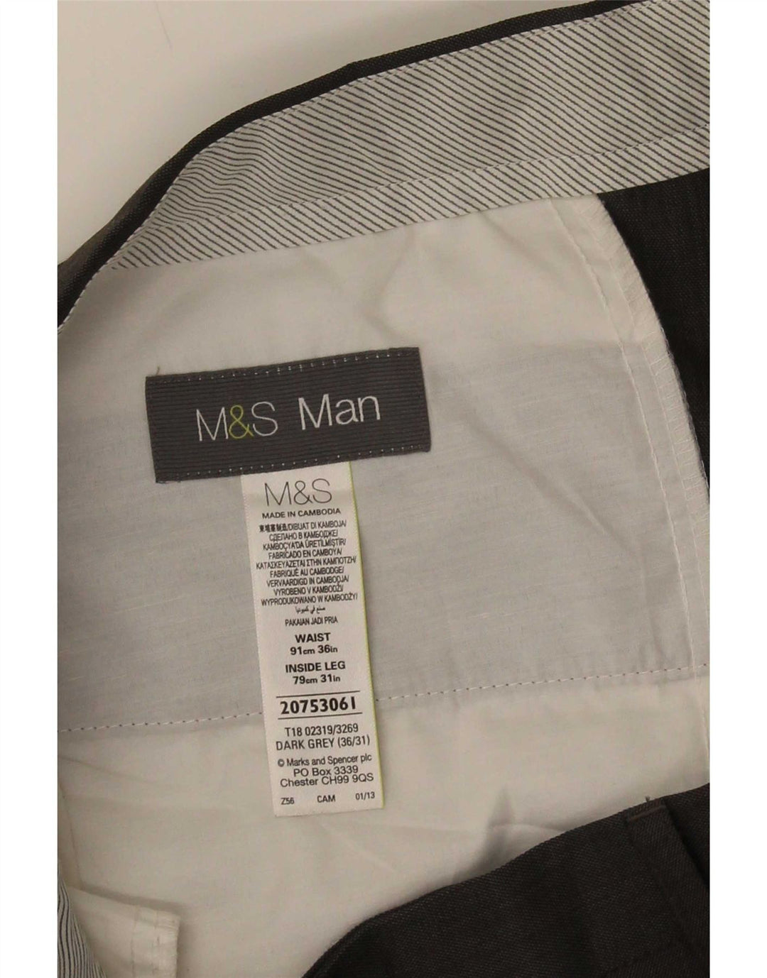 Marks & Spencer Herren-Anzughose mit Pegged-Anzug, W36, L31, graues Polyester