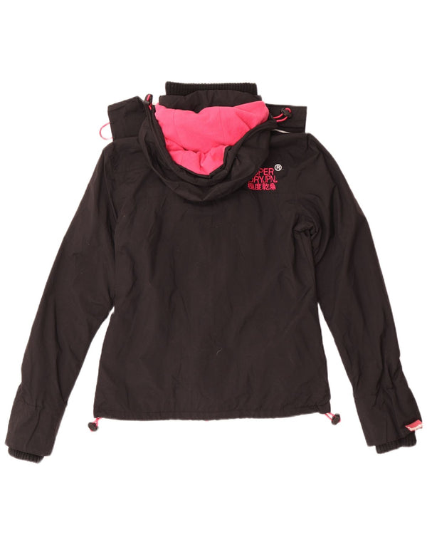 Superdry Damen-Windbreakerjacke mit Kapuze, UK 4 XS, schwarzes Nylon