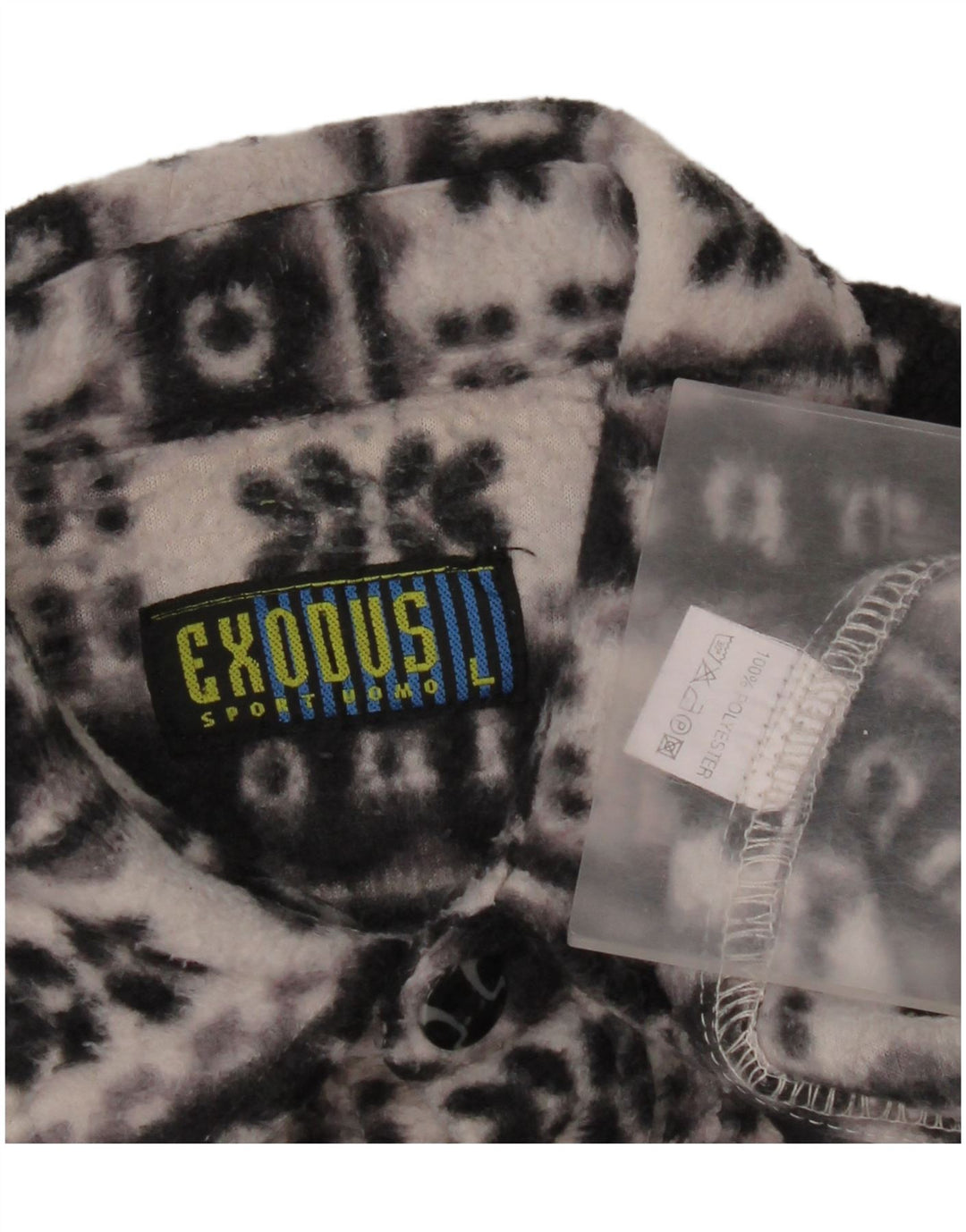 Vintage Herren Fleece-Hemd, groß, schwarz, Fair-Isle-Polyester