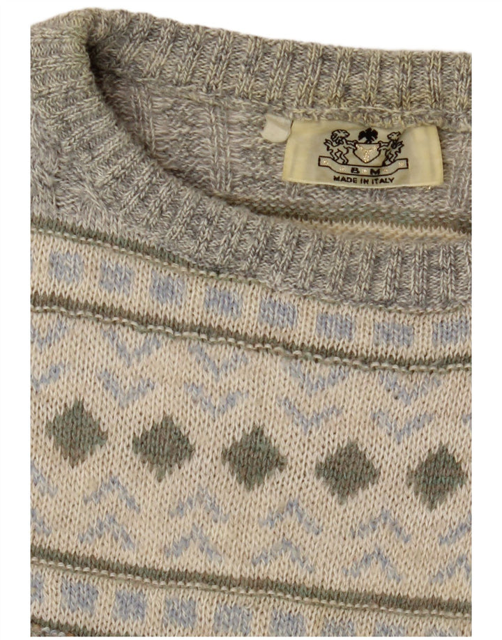 Vintage Herren Pullover mit Rundhalsausschnitt, mittelgrau, geometrisch