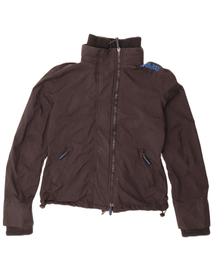 SUPERDRY Damen-Regenjacke mit Grafik, UK 16, Größe L, schwarzes Nylon