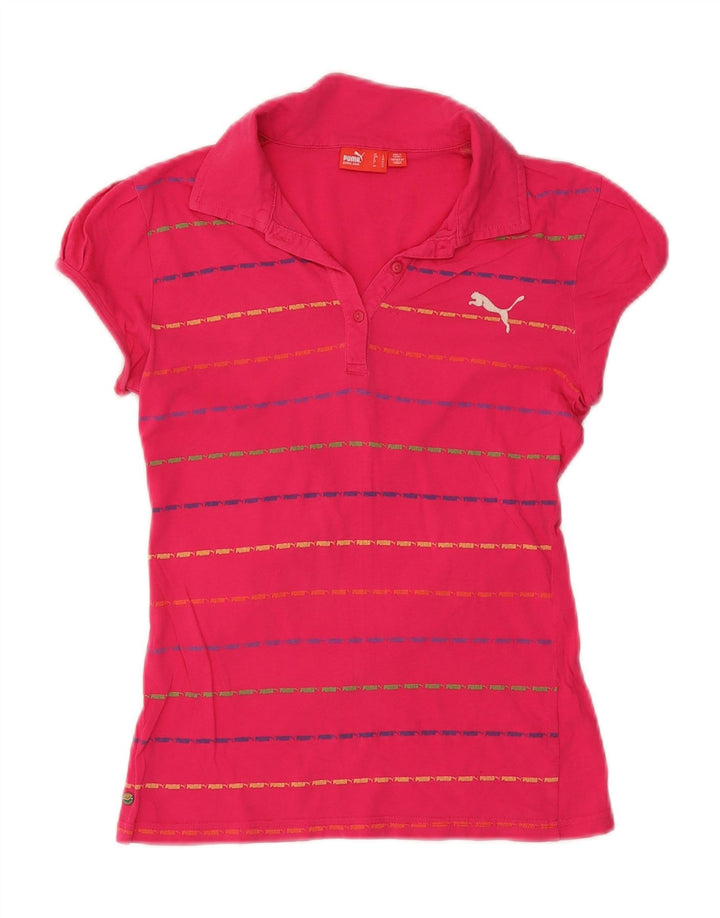 Puma Damen Poloshirt UK 14 Large Rosa gestreift