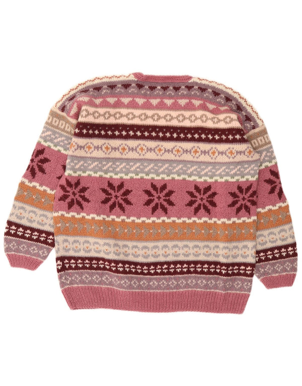 Vintage Damen Pullover mit Rundhalsausschnitt UK 12 Medium Pink Fair Isle