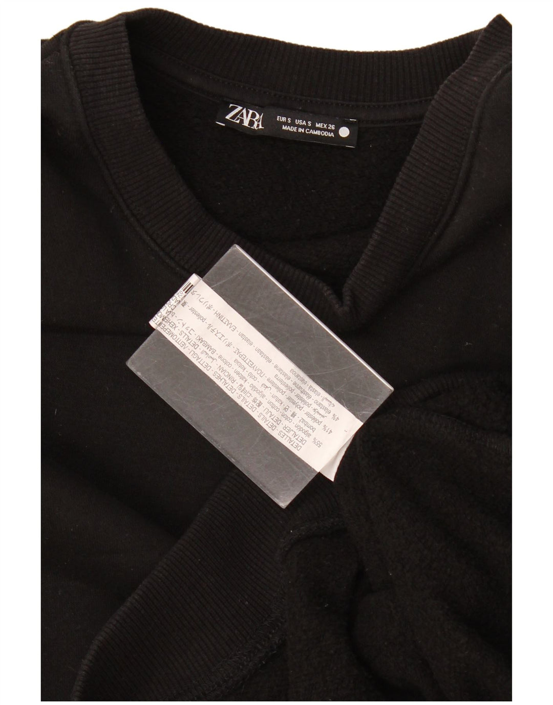 Zara Damen Crop Oversized Sweatshirt Pullover UK 10 Small Schwarz Baumwolle