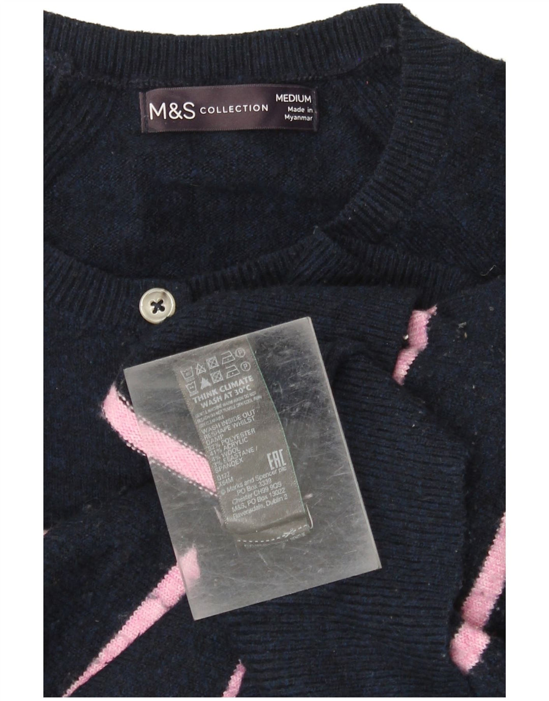 MARKS & SPENCER Damen-Pullover mit Knopfkragen, Gr. 14, mittleres Marineblau