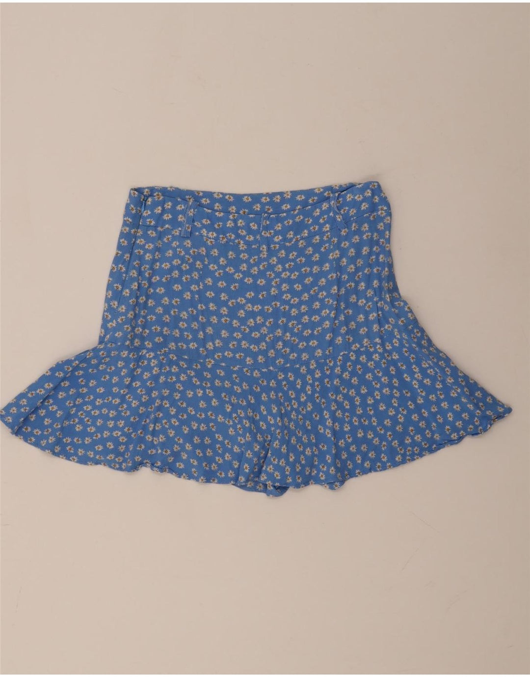Zara Damen Minirock Medium W28 Viskose mit blauem Blumenmuster