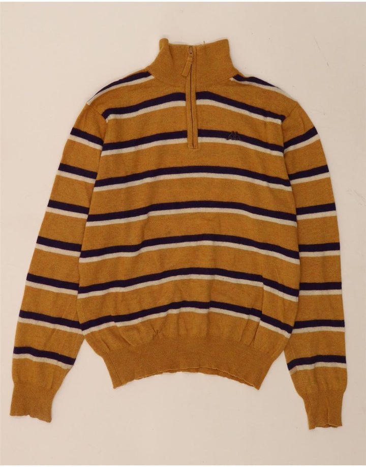 Kappa Herren-Pullover mit Reißverschluss am Hals, groß, gelb gestreift, Lammwolle
