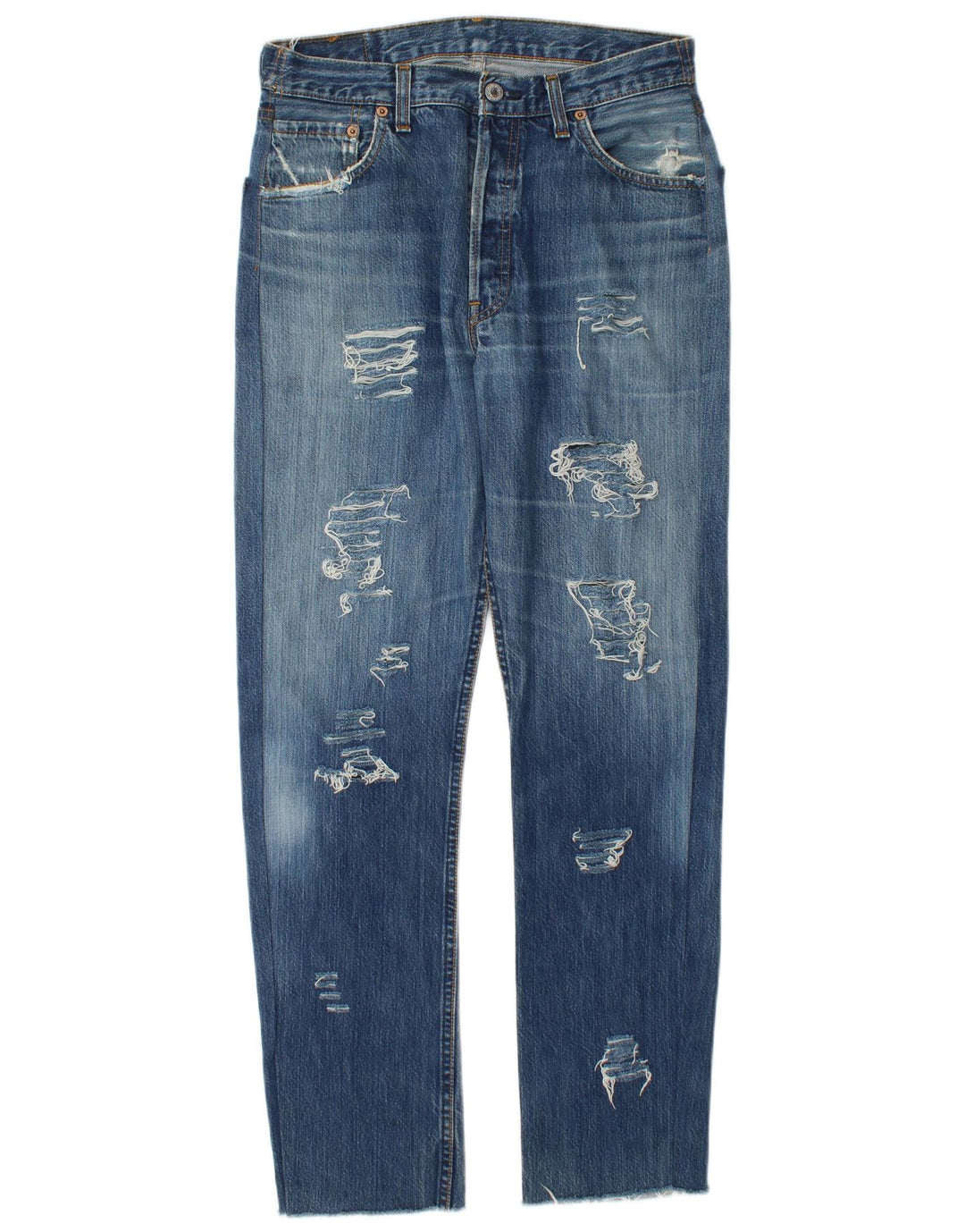 Levi's Damen 501 Distressed Straight Jeans W34 L30 Blau