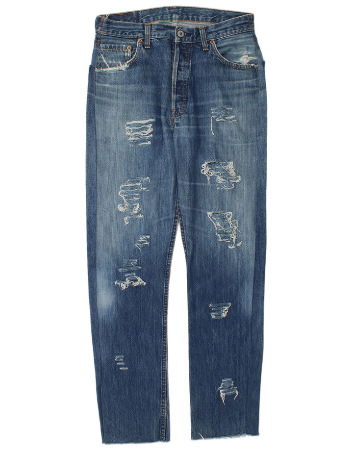 Levi's Damen 501 Distressed Straight Jeans W34 L30 Blau