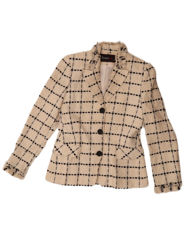 Vintage Womens 3 Button Blazer Jacket UK 10 Small  Off White Check Wool